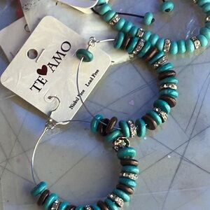 Turquoise and Brown Beaded Earrings and ser bracelet